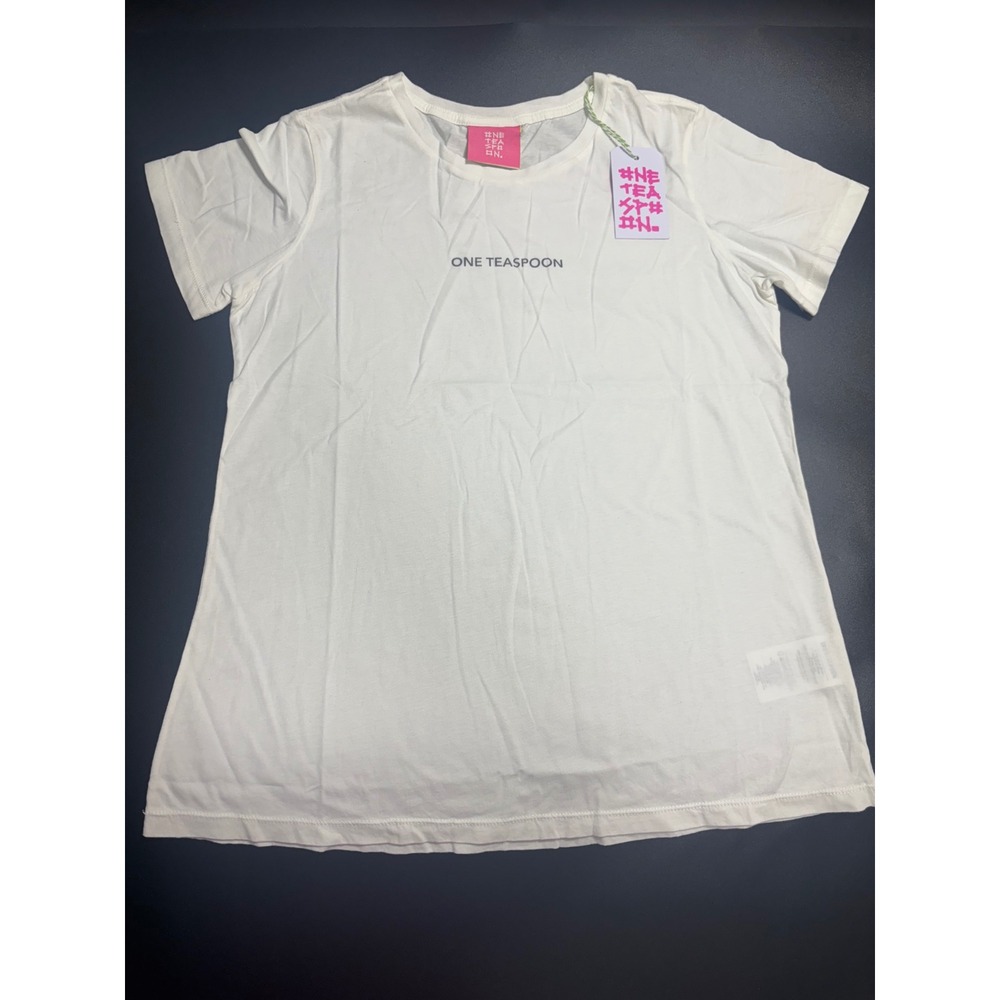 One Teaspoon NEW Organic Logo Tee Crew Neck Short Sleeve Top White Size XXL